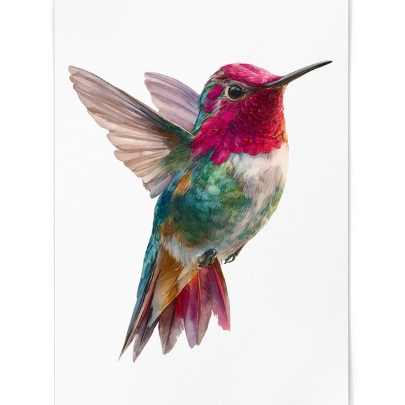 Watercolor Hummingbird Wall Art Print, Unframed - Enchanting Nature-Inspired - Picture 3 of 6